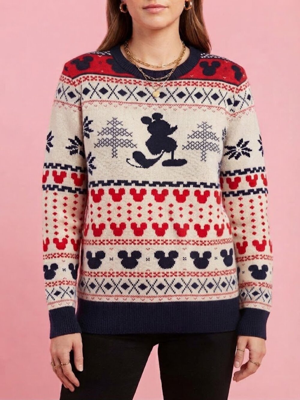 Disney Mickey Mouse Fair Isle Winter Christmas Crewneck Sweater